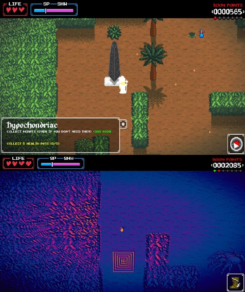 Sopra, la televisione, il regno della luce. Sotto, il GamePad, il regno dell'oscurità.